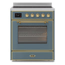 ILVE 30-Inch Majestic II induction Range with 4 Elements - 4 cu. ft. Oven in Blue Grey with Brass Trim (UMI30NE3BGG)