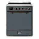 ILVE 30-Inch Majestic II Series Freestanding Electric Single Solid Door Oven Range with 4 Elements in Blue Grey with Bronze Trim (UMI30QNE3BGB)