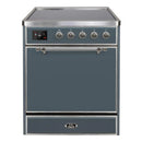 ILVE 30-Inch Majestic II Series Freestanding Electric Single Solid Door Oven Range with 4 Elements in Blue Grey with Chrome Trim (UMI30QNE3BGC)