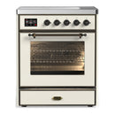 ILVE Majestic III 30-Inch Induction Range with 4 Induction Elements and Triple Glass Door Electric Oven in Antique White with Burnished Trim (UMIB30NR3AWB)