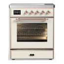 ILVE Majestic III 30-Inch Induction Range with 4 Induction Elements and Triple Glass Door Electric Oven in Antique White with Copper Trim (UMIB30NR3AWP)