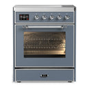ILVE Majestic III 30-Inch Induction Range with 4 Induction Elements and Triple Glass Door Electric Oven in Blue Grey with Chrome Trim (UMIB30NR3BGC)