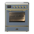 ILVE Majestic III 30-Inch Induction Range with 4 Induction Elements and Triple Glass Door Electric Oven in Blue Grey with Brass Trim (UMIB30NR3BGG)