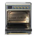 ILVE Majestic III 30-Inch Induction Range with 4 Induction Elements and Triple Glass Door Electric Oven in Blue Grey with Brass Trim (UMIB30NR3BGG)