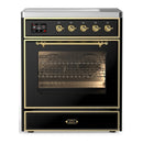 ILVE Majestic III 30-Inch Induction Range with 4 Induction Elements and Triple Glass Door Electric Oven in Glossy Black with Brass Trim (UMIB30NR3BKG)