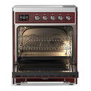 ILVE Majestic III 30-Inch Induction Range with 4 Induction Elements and Triple Glass Door Electric Oven in Burgundy with Chrome Trim (UMIB30NR3BUC)
