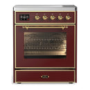 ILVE Majestic III 30-Inch Induction Range with 4 Induction Elements and Triple Glass Door Electric Oven in Burgundy with Brass Trim (UMIB30NR3BUG)