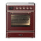 ILVE Majestic III 30-Inch Induction Range with 4 Induction Elements and Triple Glass Door Electric Oven in Burgundy with Copper Trim (UMIB30NR3BUP)