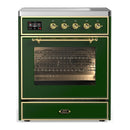 ILVE Majestic III 30-Inch Induction Range with 4 Induction Elements and Triple Glass Door Electric Oven in Emerald Green with Brass Trim (UMIB30NR3EGG)