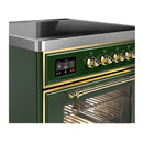 ILVE Majestic III 30-Inch Induction Range with 4 Induction Elements and Triple Glass Door Electric Oven in Emerald Green with Brass Trim (UMIB30NR3EGG)