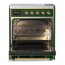 ILVE Majestic III 30-Inch Induction Range with 4 Induction Elements and Triple Glass Door Electric Oven in Emerald Green with Brass Trim (UMIB30NR3EGG)