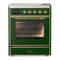 ILVE Majestic III 30-Inch Induction Range with 4 Induction Elements and Triple Glass Door Electric Oven in Emerald Green with Brass Trim (UMIB30NR3EGG)