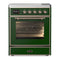 ILVE Majestic III 30-Inch Induction Range with 4 Induction Elements and Triple Glass Door Electric Oven in Emerald Green with Copper Trim (UMIB30NR3EGP)
