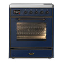 ILVE Majestic III 30-Inch Induction Range with 4 Induction Elements and Triple Glass Door Electric Oven in Mightnight Blue with Burnished Trim (UMIB30NR3MBB)