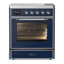ILVE Majestic III 30-Inch Induction Range with 4 Induction Elements and Triple Glass Door Electric Oven in Mightnight Blue with Chrome Trim (UMIB30NR3MBC)