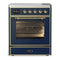 ILVE Majestic III 30-Inch Induction Range with 4 Induction Elements and Triple Glass Door Electric Oven in Mightnight Blue with Brass Trim (UMIB30NR3MBG)