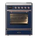 ILVE Majestic III 30-Inch Induction Range with 4 Induction Elements and Triple Glass Door Electric Oven in Mightnight Blue with Copper Trim (UMIB30NR3MBP)