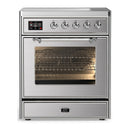 ILVE Majestic III 30-Inch Induction Range with 4 Induction Elements and Triple Glass Door Electric Oven in Stainless Steel with Chrome Trim (UMIB30NR3SSC)