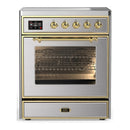 ILVE Majestic III 30-Inch Induction Range with 4 Induction Elements and Triple Glass Door Electric Oven in Stainless Steel with Brass Trim (UMIB30NR3SSG)