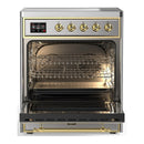 ILVE Majestic III 30-Inch Induction Range with 4 Induction Elements and Triple Glass Door Electric Oven in Stainless Steel with Brass Trim (UMIB30NR3SSG)