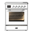 ILVE Majestic III 30-Inch Induction Range with 4 Induction Elements and Triple Glass Door Electric Oven in White with Chrome Trim (UMIB30NR3WHC)