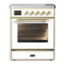 ILVE Majestic III 30-Inch Induction Range with 4 Induction Elements and Triple Glass Door Electric Oven in White with Brass Trim (UMIB30NR3WHG)