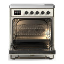 ILVE Majestic III 30-Inch Induction Range with 4 Induction Elements and Solid Door Electric Oven in Antique White with Burnished Trim (UMIB30QNR3AWB)