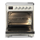 ILVE Majestic III 30-Inch Induction Range with 4 Induction Elements and Solid Door Electric Oven in Antique White with Chrome Trim (UMIB30QNR3AWC)