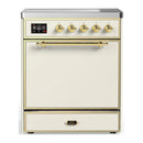 ILVE Majestic III 30-Inch Induction Range with 4 Induction Elements and Solid Door Electric Oven in Antique White with Brass Trim (UMIB30QNR3AWG)