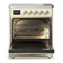 ILVE Majestic III 30-Inch Induction Range with 4 Induction Elements and Solid Door Electric Oven in Antique White with Brass Trim (UMIB30QNR3AWG)