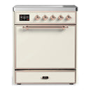 ILVE Majestic III 30-Inch Induction Range with 4 Induction Elements and Solid Door Electric Oven in Antique White with Copper Trim (UMIB30QNR3AWP)