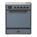 ILVE Majestic III 30-Inch Induction Range with 4 Induction Elements and Solid Door Electric Oven in Blue Grey with Burnished Trim (UMIB30QNR3BGB)