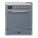 ILVE Majestic III 30-Inch Induction Range with 4 Induction Elements and Solid Door Electric Oven in Blue Grey with Chrome Trim (UMIB30QNR3BGC)