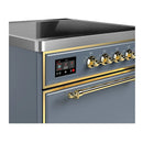ILVE Majestic III 30-Inch Induction Range with 4 Induction Elements and Solid Door Electric Oven in Blue Grey with Brass Trim (UMIB30QNR3BGG)