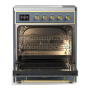 ILVE Majestic III 30-Inch Induction Range with 4 Induction Elements and Solid Door Electric Oven in Blue Grey with Brass Trim (UMIB30QNR3BGG)