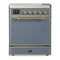 ILVE Majestic III 30-Inch Induction Range with 4 Induction Elements and Solid Door Electric Oven in Blue Grey with Brass Trim (UMIB30QNR3BGG)
