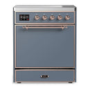 ILVE Majestic III 30-Inch Induction Range with 4 Induction Elements and Solid Door Electric Oven in Blue Grey with Copper Trim (UMIB30QNR3BGP)