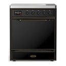 ILVE Majestic III 30-Inch Induction Range with 4 Induction Elements and Solid Door Electric Oven in Glossy Black with Burnished Trim (UMIB30QNR3BKB)