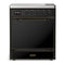 ILVE Majestic III 30-Inch Induction Range with 4 Induction Elements and Solid Door Electric Oven in Glossy Black with Burnished Trim (UMIB30QNR3BKB)