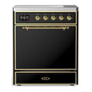 ILVE Majestic III 30-Inch Induction Range with 4 Induction Elements and Solid Door Electric Oven in Glossy Black with Brass Trim (UMIB30QNR3BKG)