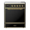 ILVE Majestic III 30-Inch Induction Range with 4 Induction Elements and Solid Door Electric Oven in Glossy Black with Brass Trim (UMIB30QNR3BKG)