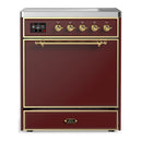 ILVE Majestic III 30-Inch Induction Range with 4 Induction Elements and Solid Door Electric Oven in Burgundy with Brass Trim (UMIB30QNR3BUG)