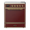ILVE Majestic III 30-Inch Induction Range with 4 Induction Elements and Solid Door Electric Oven in Burgundy with Brass Trim (UMIB30QNR3BUG)