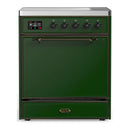 ILVE Majestic III 30-Inch Induction Range with 4 Induction Elements and Solid Door Electric Oven in Emerald Green with Burnished Trim (UMIB30QNR3EGB)
