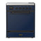 ILVE Majestic III 30-Inch Induction Range with 4 Induction Elements and Solid Door Electric Oven in Mightnight Blue with Burnished Trim (UMIB30QNR3MBB)
