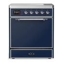 ILVE Majestic III 30-Inch Induction Range with 4 Induction Elements and Solid Door Electric Oven in Mightnight Blue with Chrome Trim (UMIB30QNR3MBC)