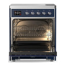 ILVE Majestic III 30-Inch Induction Range with 4 Induction Elements and Solid Door Electric Oven in Mightnight Blue with Chrome Trim (UMIB30QNR3MBC)