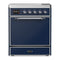 ILVE Majestic III 30-Inch Induction Range with 4 Induction Elements and Solid Door Electric Oven in Mightnight Blue with Chrome Trim (UMIB30QNR3MBC)