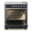 ILVE Majestic III 30-Inch Induction Range with 4 Induction Elements and Solid Door Electric Oven in Mightnight Blue with Brass Trim (UMIB30QNR3MBG)