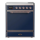ILVE Majestic III 30-Inch Induction Range with 4 Induction Elements and Solid Door Electric Oven in Mightnight Blue with Copper Trim (UMIB30QNR3MBP)